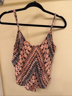 Volcom teens Women's Printed Spaghetti Strap Tank Top - Coral & Black